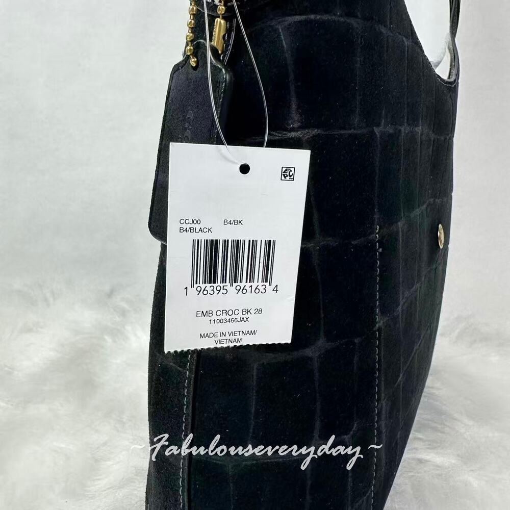 Coach Brooklyn shoulder bag 28 Crocodile-embossed Suede/Brass/black CCJ00 NWT - Picture 7 of 10